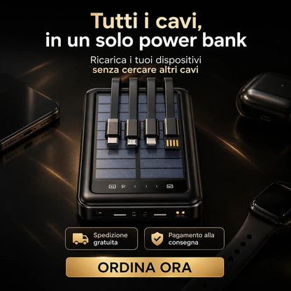 Power Bank Solare 10000 mAh con Cavi Integrati | Energia sempre con te 🔋