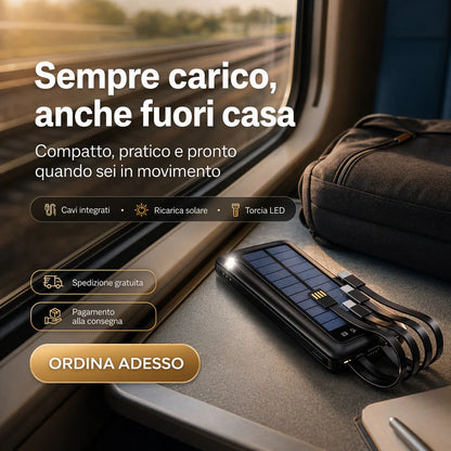 Power Bank Solare 10000 mAh con Cavi Integrati | Energia sempre con te 🔋