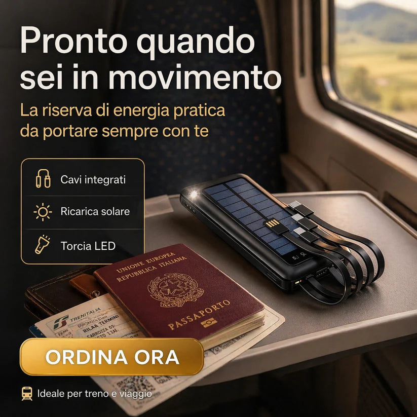Power Bank Solare 10000 mAh con Cavi Integrati | Energia sempre con te 🔋